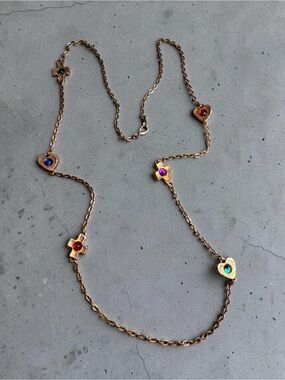 Gold-Tone Multicolor Heart & Cross Station Necklace